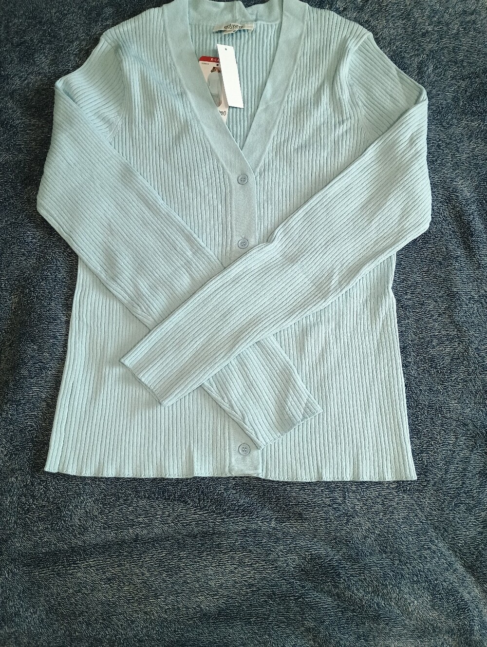 Edited Light Blue Ribbed V-Neck Button Cardigan - Picture 13 of 13